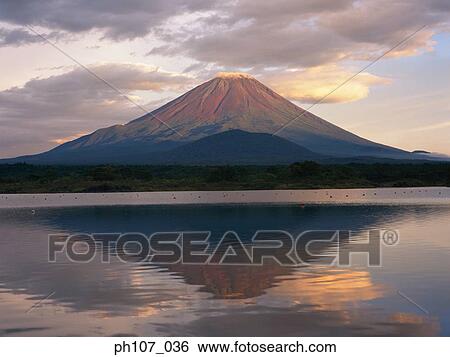 Japan, Mt Fuji, reflected in lake View Large Photo Image Stock Photograph - Japan, Mt Fuji, reflected in lake . Fotosearch