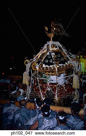 Stock Photo - Japanese festival ritual at night. Fotosearch