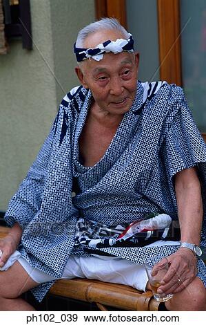 Stock Photo - Portrait of a matured Japanese man in traditional costume. Fotosearch