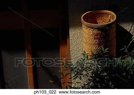 A straw basket hanging outside the door View Large Photo Image Stock Image - A straw basket hanging outside the door. Fotosearch