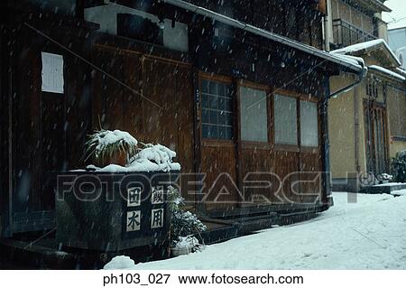 Snowing alley View Large Photo Image Stock Photo - Snowing alley. Fotosearch