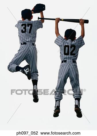 Two young baseball players jumping in mid-air View Large Photo Image Stock Image - Two young baseball players jumping in mid-air. Fotosearch