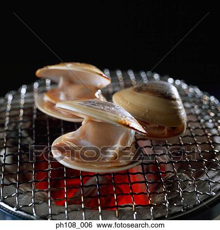 Grilled clams over charcoal fire View Large Photo Image Stock Photograph - Grilled clams over charcoal fire. Fotosearch