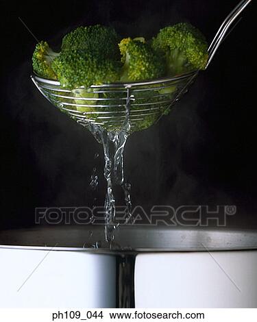 Broccoli in colander, draining water View Large Photo Image Picture - Broccoli in colander, draining water. Fotosearch