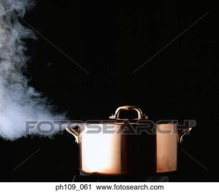 Stock Image - Pot with steam. Fotosearch