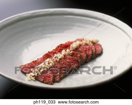 A plate of neatly arranged slices of beef View Large Photo Image Stock Image - A plate of neatly arranged slices of beef. Fotosearch
