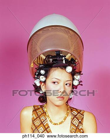 Woman with curlers View Large Photo Image Stock Image - Woman with curlers. Fotosearch