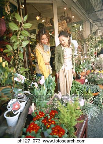 Young women at a florist View Large Photo Image Stock Image - Young women at a florist. Fotosearch