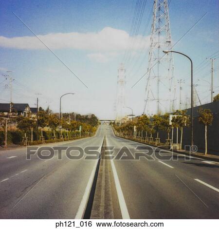 Electrical pylons, power lines and highway View Large Photo Image Stock Photograph - Electrical pylons, power lines and highway. Fotosearch