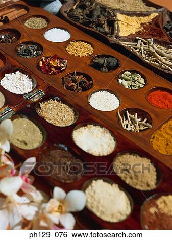 Variety of spa therapy herbs and spices View Large Photo Image Stock Photograph - Variety of spa therapy herbs and spices. Fotosearch