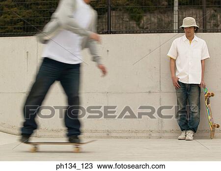 Stock Image - Young man skating. Fotosearch
