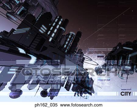 Stock Photography - Abstract image of a city, floating. Fotosearch
