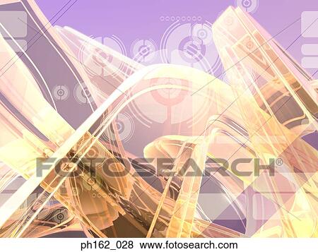 Stock Photo - Illuminated structures against a purple background. Fotosearch