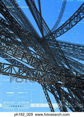 Stock Photo - Metal truss overlapping against a blue background. Fotosearch