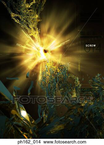 Three dimensional objects going towards a ball of light View Large Photo Image Picture - Three dimensional objects going towards a ball of light. Fotosearch