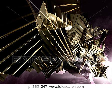 Three dimensional objects in gold against dark purple background View Large Photo Image Stock Photo - Three dimensional objects in gold against dark purple background. Fotosearch
