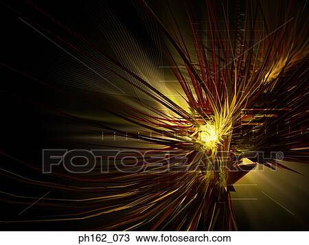 Stock Image - Blue and yellow neon object against dark background. Fotosearch
