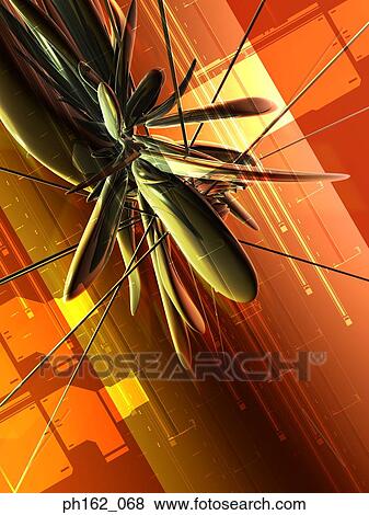 Stock Photo - Green abstract image against an orange background. Fotosearch