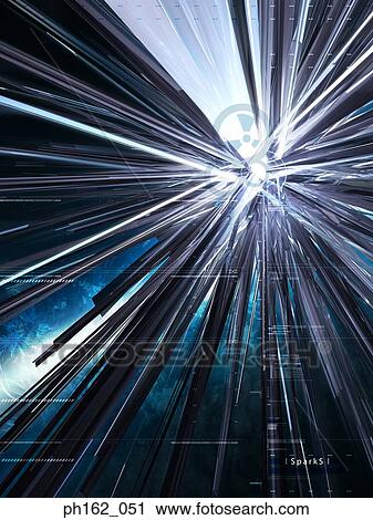 Stock Image - Light beams and abstract lines from a source. Fotosearch