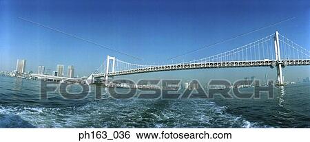 Stock Photograph - Rainbow Bridge, Japan, Tokyo, Odaiba. Fotosearch