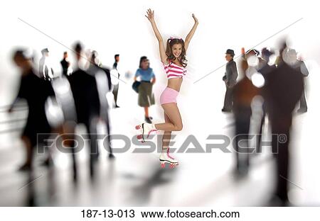 Stock Image - Rollergirl, Female, Crowd, Smile, Motion, People, Disco. Fotosearch