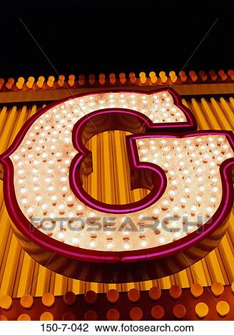 Stock Image - Typography, Night, Lights, Alphabet, Sign, las vegas. Fotosearch