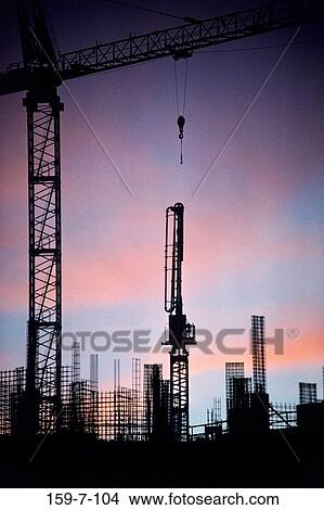 Construction, Outdoors, Silhouette, Crane, Construction, Site, Horn View Large Photo Image Picture - Construction, Outdoors, Silhouette, Crane, Construction, Site, Horn. Fotosearch