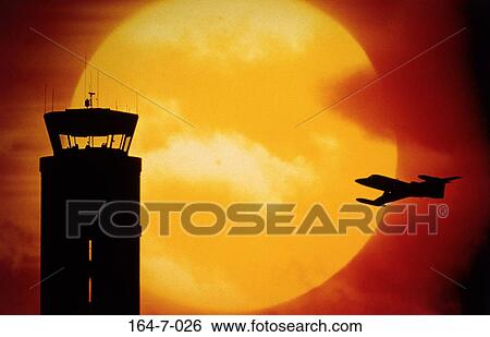 Stock Photograph - Jet, Soar, Aircraft, Airport, Transport, Sunrise. Fotosearch