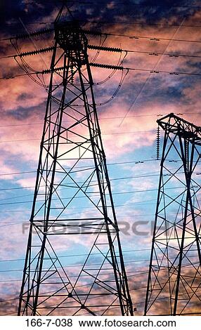 Stock Photo - Consumption, Electrical, Wiring, Towers, Tower, Clouds, Power. Fotosearch