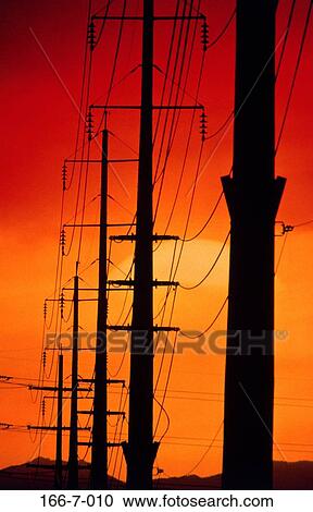 Stock Image - Electric, Power, Power, Tower, Sunset, Pylon, Energy. Fotosearch