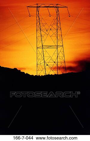 Picture - Electric, Sunset, Lines, Powerplant, Utility, Energy, Electrical. Fotosearch