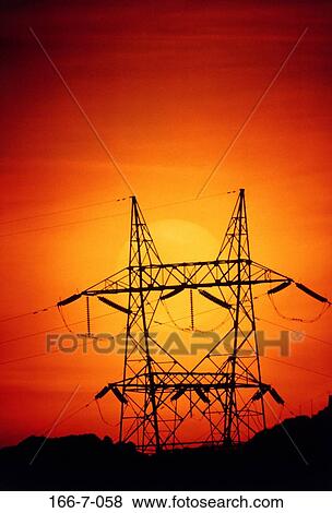 Stock Photo - Electrical, Technology, Pylon, Sunrise, Tower, Lines, Energy. Fotosearch