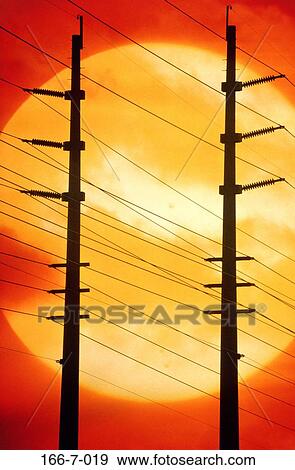 Stock Photo - Lines, Sun, Wire, Pylon, Consumption, Electrical, Electric. Fotosearch