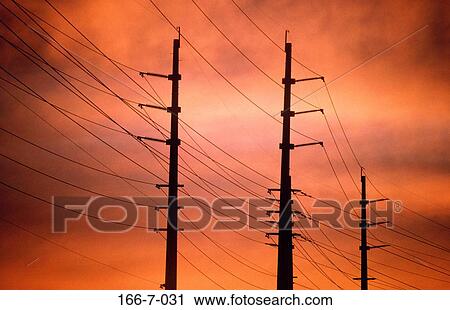 Stock Image - Sunset, Electricity, Pylon, Electrical, Lines, Power, Electric. Fotosearch