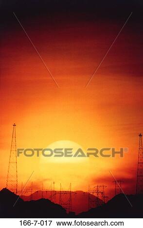 Stock Photo - Towers, Circuitry, Technology, Sunset, Utility, Tower, Sunrise. Fotosearch