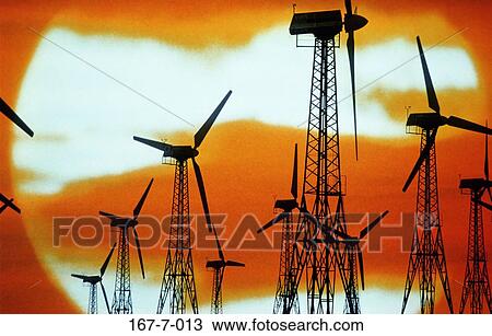 Stock Image - High, Ecology, Vane, Wind, Green, Sunrise, Tech. Fotosearch