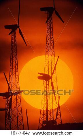 Stock Photo - Power, Energy, Wind, Wind, Tech, Turbine, Sunset. Fotosearch