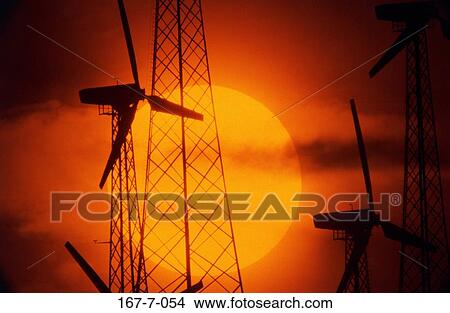 Sunset, Turbines, Planet, Ecology, Sky, Power, Energy View Large Photo Image Picture - Sunset, Turbines, Planet, Ecology, Sky, Power, Energy. Fotosearch