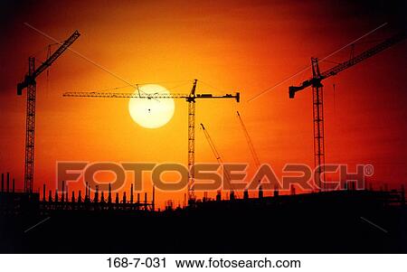 Building, Crane, Silhouette, Construction, Industrial, Sunset, Frame View Large Photo Image Stock Image - Building, Crane, Silhouette, Construction, Industrial, Sunset, Frame. Fotosearch