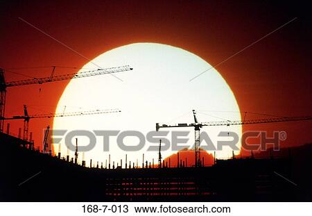 Construction, Construction, Industrial, Sunrise, Building, Frame, Cranes View Large Photo Image Stock Image - Construction, Construction, Industrial, Sunrise, Building, Frame, Cranes. Fotosearch