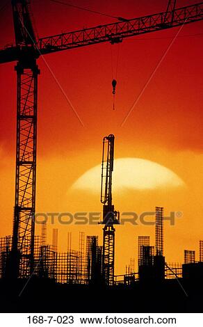 Construction, Day, Construction, Cranes, Building, Silhouette, Sunrise View Large Photo Image Stock Image - Construction, Day, Construction, Cranes, Building, Silhouette, Sunrise. Fotosearch