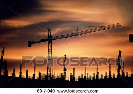 Construction, Equipment, Industrial, Sunrise, Cranes, Industry, Construction View Large Photo Image Stock Image - Construction, Equipment, Industrial, Sunrise, Cranes, Industry, Construction. Fotosearch