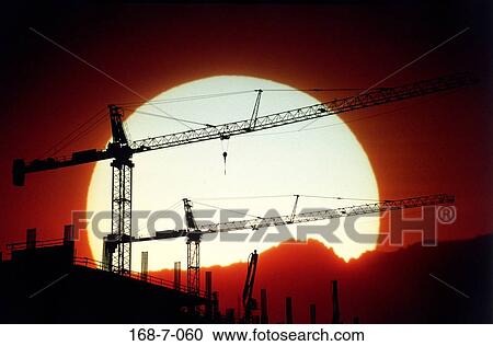 Cranes, Construction, Site, Equipment, Sunset, Construction, Outdoors View Large Photo Image Stock Image - Cranes, Construction, Site, Equipment, Sunset, Construction, Outdoors. Fotosearch