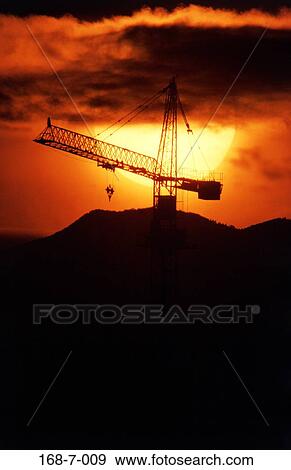 Cranes, Daylight, Industry, Silhouette, Construction, Site, Industrial View Large Photo Image Stock Photo - Cranes, Daylight, Industry, Silhouette, Construction, Site, Industrial. Fotosearch