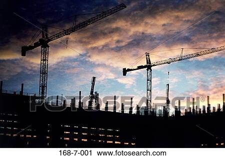 Equipment, Silhouette, Outdoors, Cranes, Site, Outside, Frame View Large Photo Image Stock Image - Equipment, Silhouette, Outdoors, Cranes, Site, Outside, Frame. Fotosearch