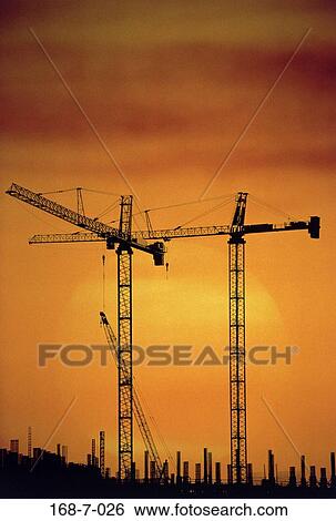 Equipment, Sun, Crane, Industry, Silhouette, Outdoors, Construction View Large Photo Image Stock Photograph - Equipment, Sun, Crane, Industry, Silhouette, Outdoors, Construction. Fotosearch