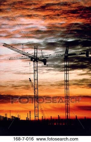 Outdoors, Site, Sunrise, Construction, Silhouette, Equipment, Sunset View Large Photo Image Stock Photograph - Outdoors, Site, Sunrise, Construction, Silhouette, Equipment, Sunset. Fotosearch