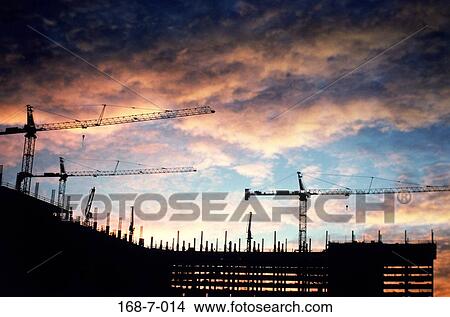 Picture - Outside, Cranes, Silhouette, Site, Equipment, Day, Construction. Fotosearch