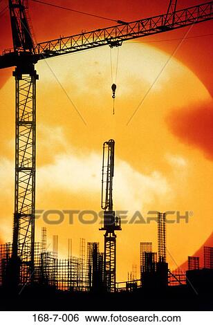 Outside, Industry, Construction, Cranes, Sunset, Construction, Sun View Large Photo Image Stock Photograph - Outside, Industry, Construction, Cranes, Sunset, Construction, Sun. Fotosearch