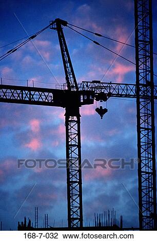 Silhouette, Cranes, Crane, Construction, Industrial, Construction, Day View Large Photo Image Stock Image - Silhouette, Cranes, Crane, Construction, Industrial, Construction, Day. Fotosearch
